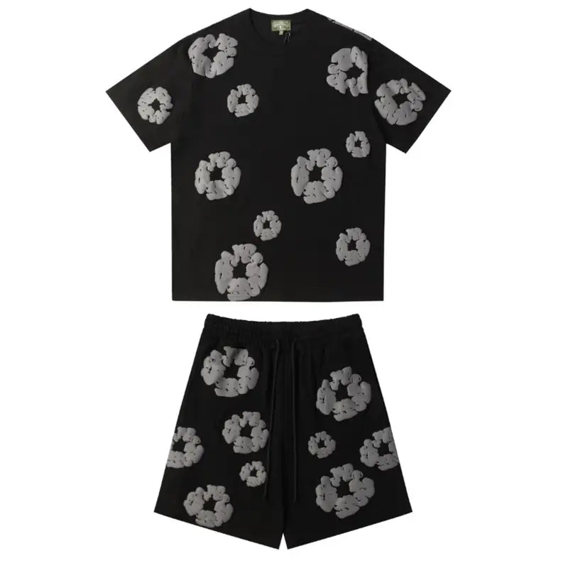 Denim Tears Schwarz-Graues Baumwoll-Shorts-Set für Herren – Stylisch & Bequem