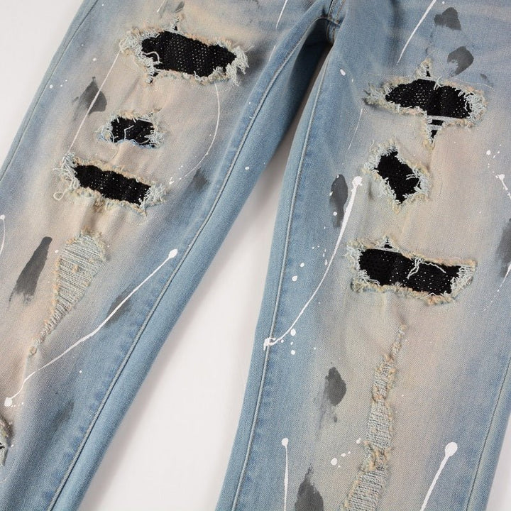 Exklusive Amiri Diamond Blue Jeans Herren, Designer Slim Fit Denim Hose