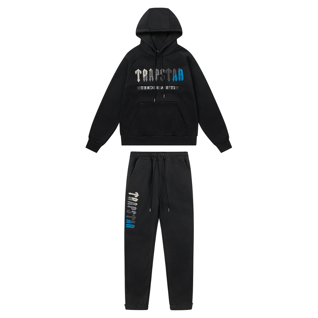 Trapstar Decoded 2.0 Kapuzen-Trainingsanzug Schwarz-Blau Streetwear Herren Set