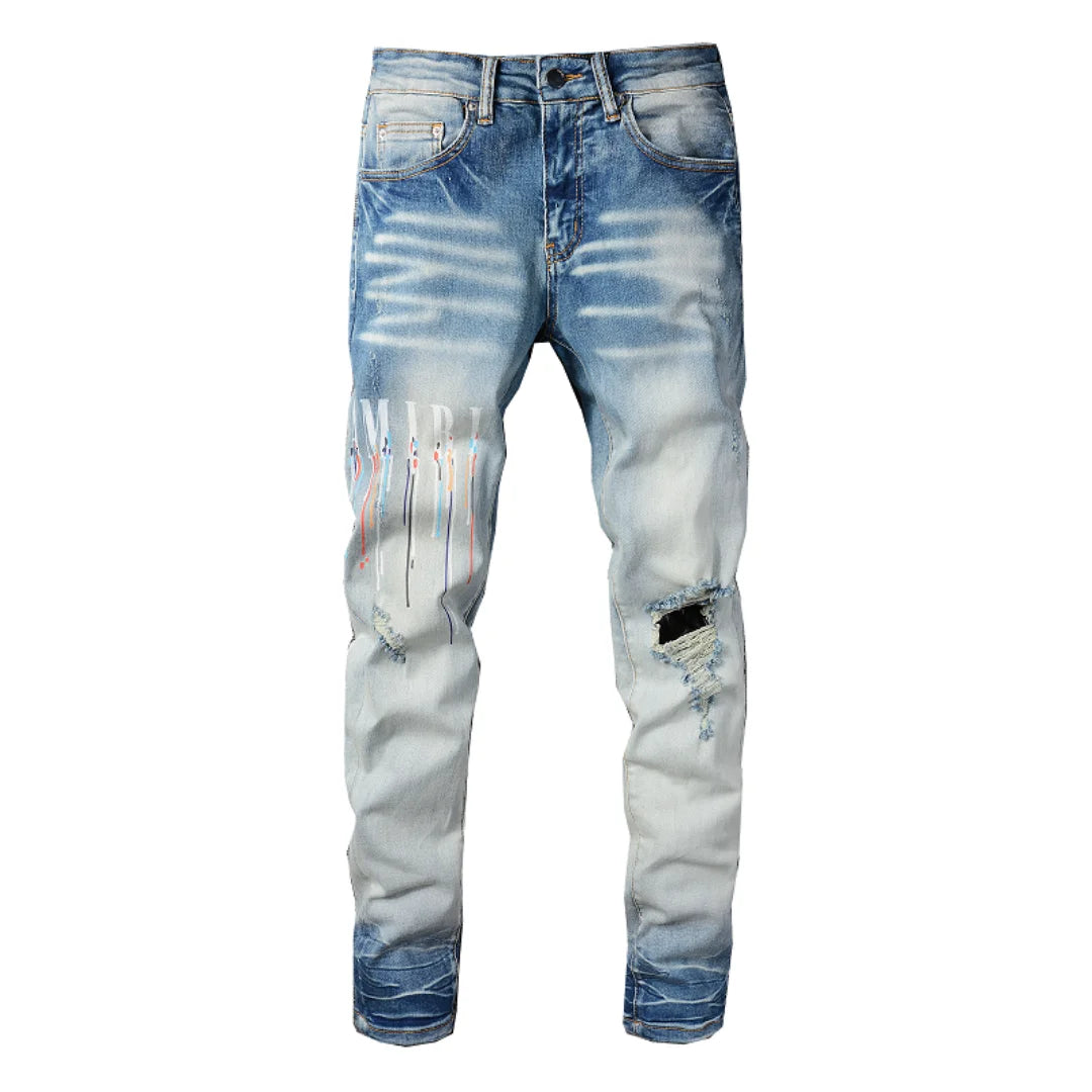 Amiri M.A. Paint Splatter Jeans – Luxuriöse Designer Herren Slim Fit Denim