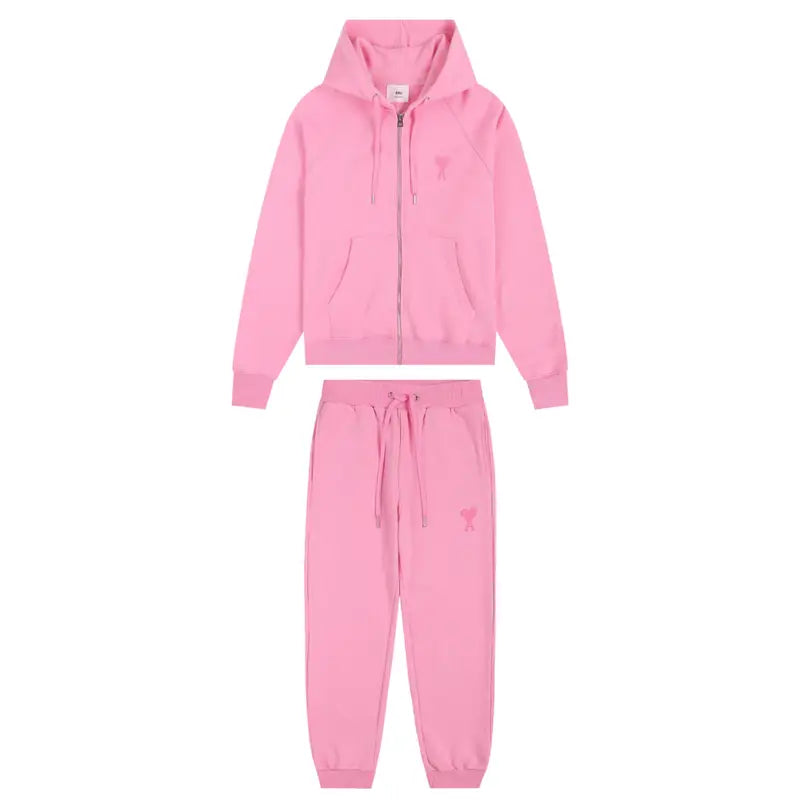 AMI Paris Luxus Trainingsanzug: Bequemer Baumwoll-Fleece Freizeit-Zweiteiler mit Herz-Logo
