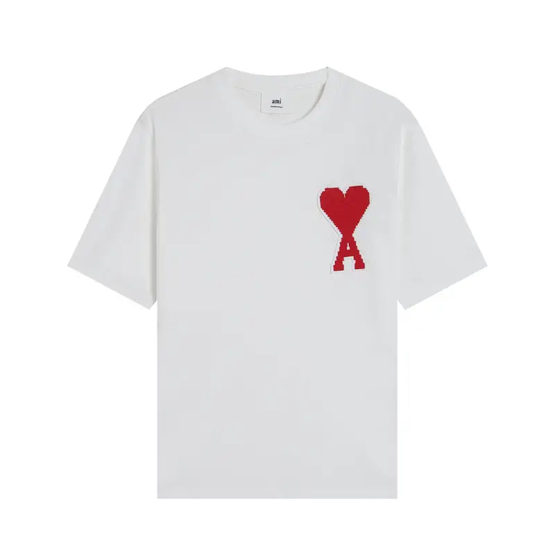 AMI Paris Unisex Baumwoll-T-Shirt mit gesticktem Herz-Logo – Stilvoller Pariser Chic