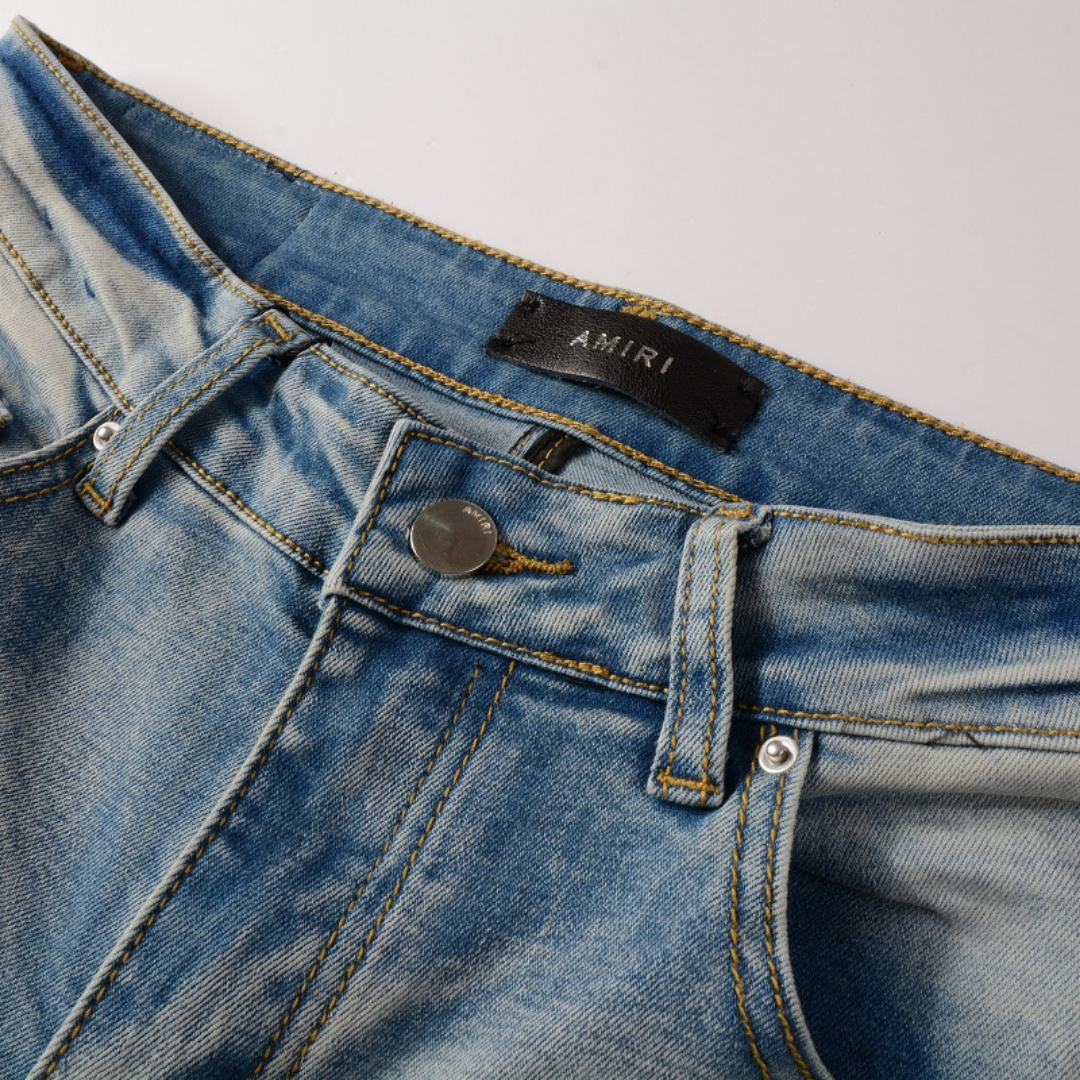 Amiri Herren Luxus Schwarze Patch Jeans – Designer Denim mit Destroyed Look