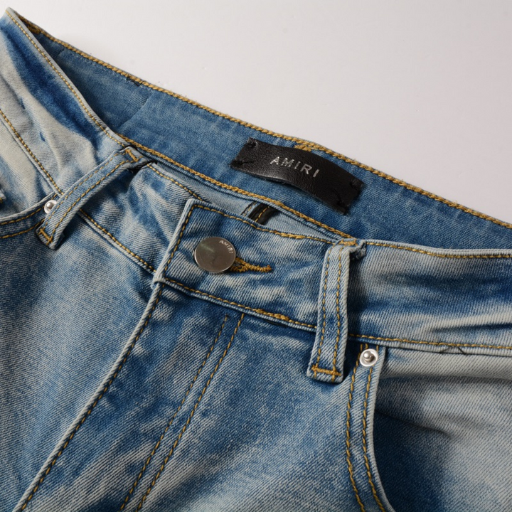 Amiri Herren Luxus Schwarze Patch Jeans – Designer Denim mit Destroyed Look