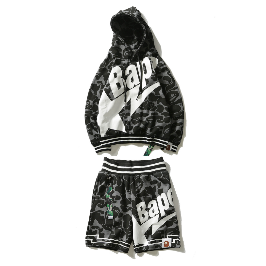 Exklusives BAPE Streetwear Set: Bequemer Hoodie & Stylische Shorts für Herren