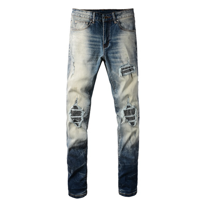 Amiri Gradient Blue Diamonds Patch Jeans – Luxus Designer Denim für Herren