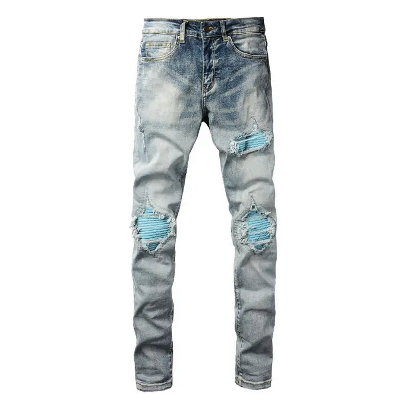 Amiri Blaue Patch Jeans Luxus Designer Denim Slim Fit Destroyed Look