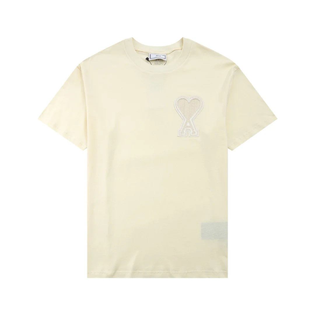 AMI Paris Unisex Baumwoll T-Shirt Herz Logo Print Designer Freizeit Oberteil