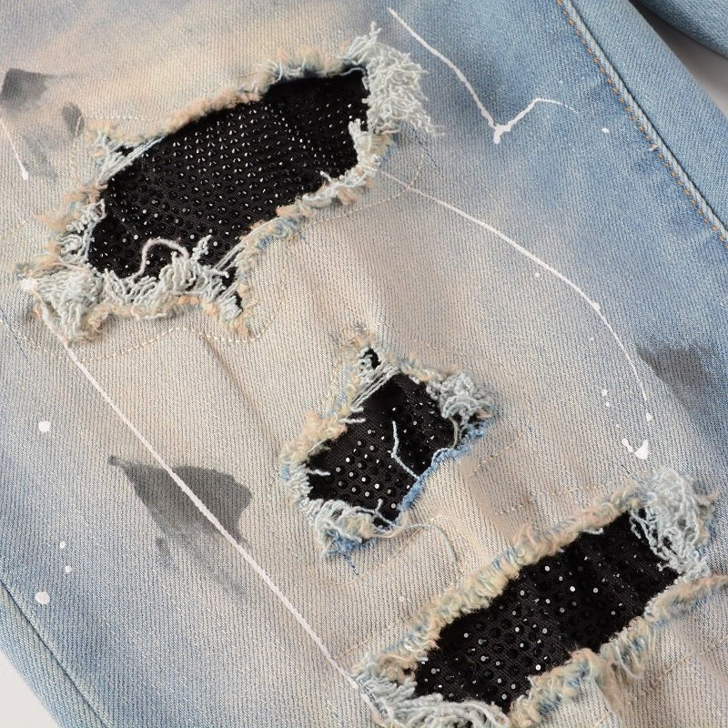 Exklusive Amiri Diamond Blue Jeans Herren, Designer Slim Fit Denim Hose