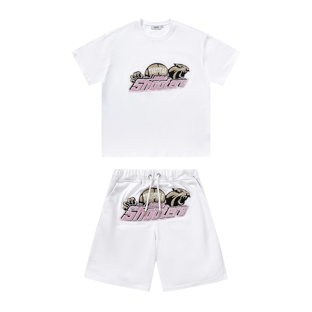Authentisches Trapstar Shooters Weißes Kurzarm-Set: Stylische Streetwear für Herren