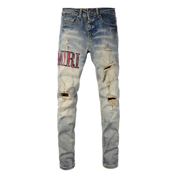Amiri Luxuriöse Designer Logo Blue Jeans – Ultimativer Rock'n'Roll Street Style
