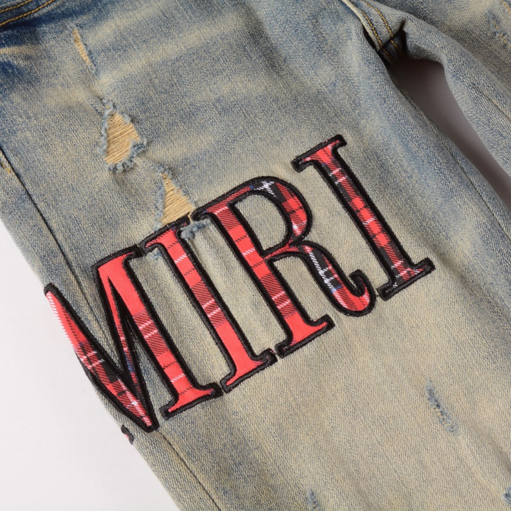 Amiri Luxuriöse Designer Logo Blue Jeans – Ultimativer Rock'n'Roll Street Style