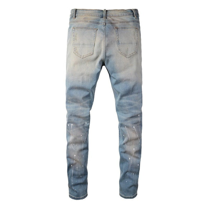 Exklusive Amiri Diamond Blue Jeans Herren, Designer Slim Fit Denim Hose