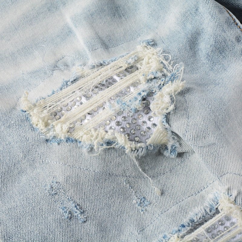 Amiri Hellblaue Patchwork Jeans für Herren – Distressed Luxus Slim Fit Denim