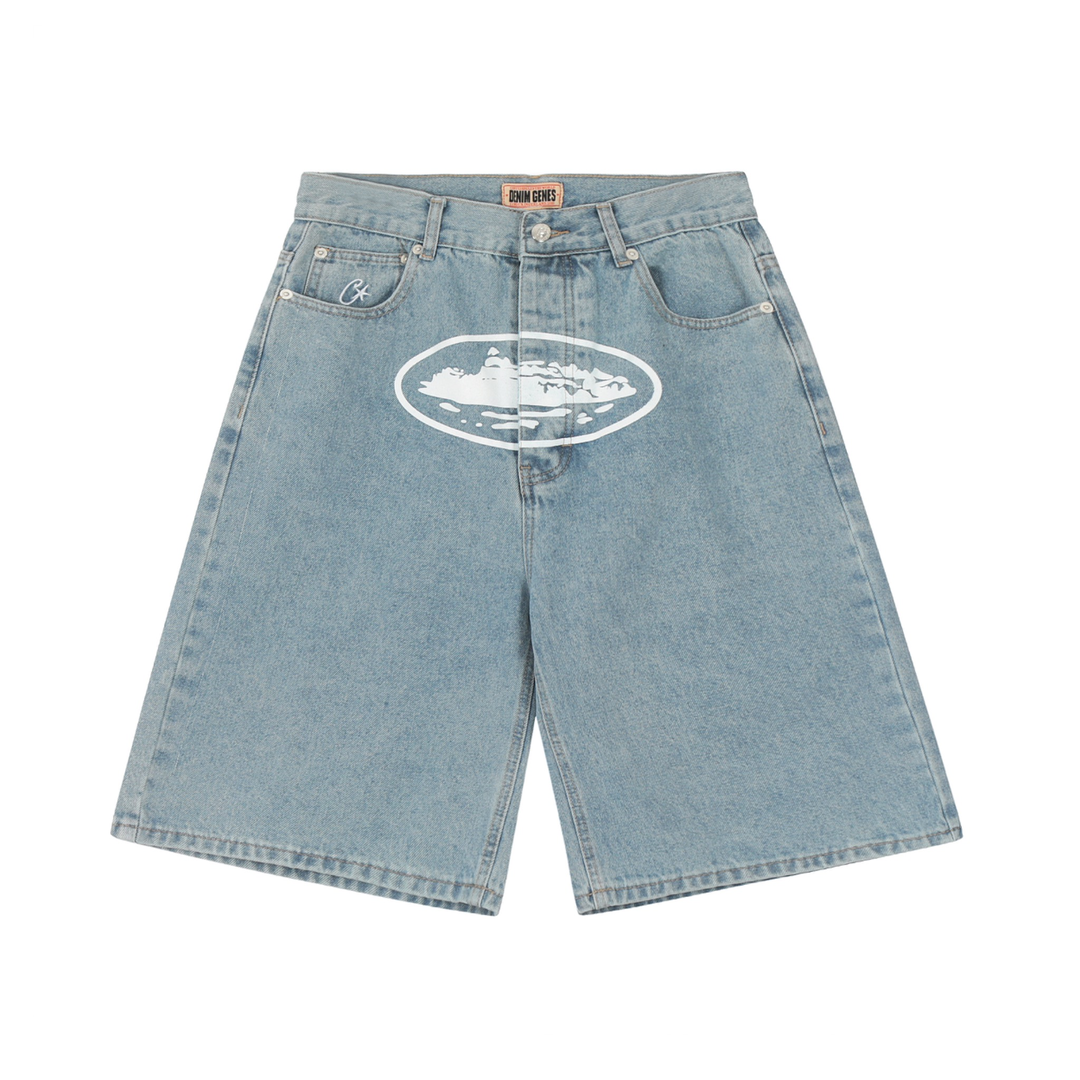 Corteiz Logo Hellblaue Denim Shorts – Bequem, Stylisch, Exklusiver Streetwear Look