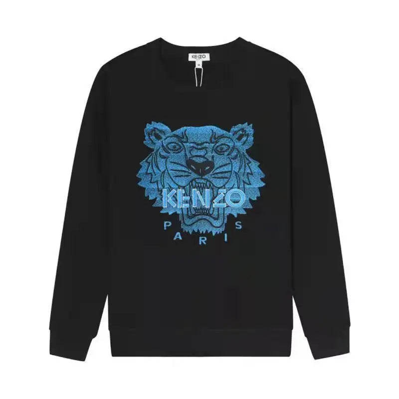 Exklusiver Kenzo Tiger Kopf Hoodie Herren Luxus Baumwoll-Pullover Schwarz