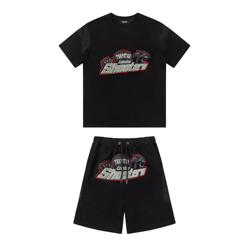 Trapstar London Shooters Streetwear Kurzes Set Schwarz Rot Bequemer Anzug