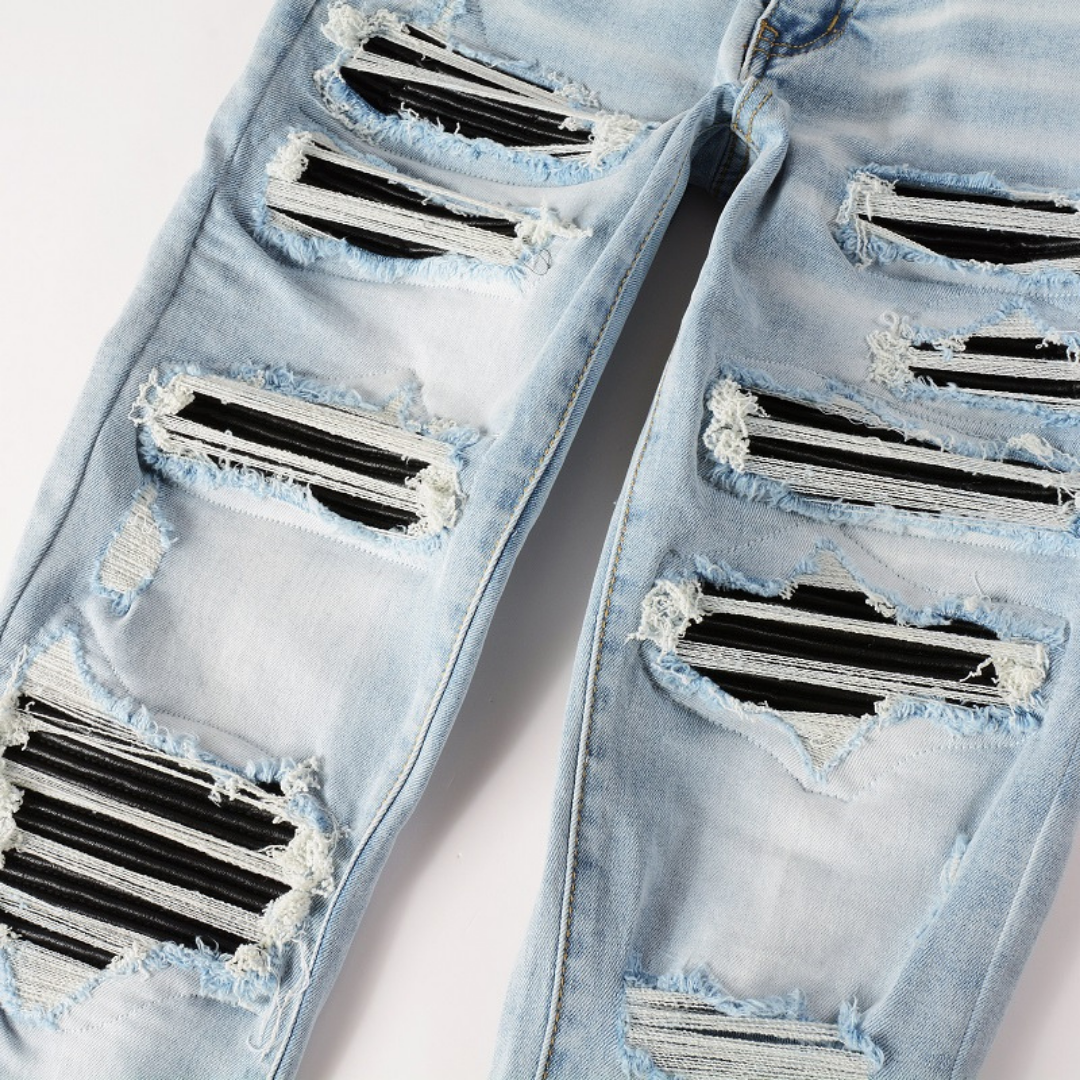 Amiri Schwarze Patch Blaue Designer Jeans für Herren – Slim Fit Stretch Denim