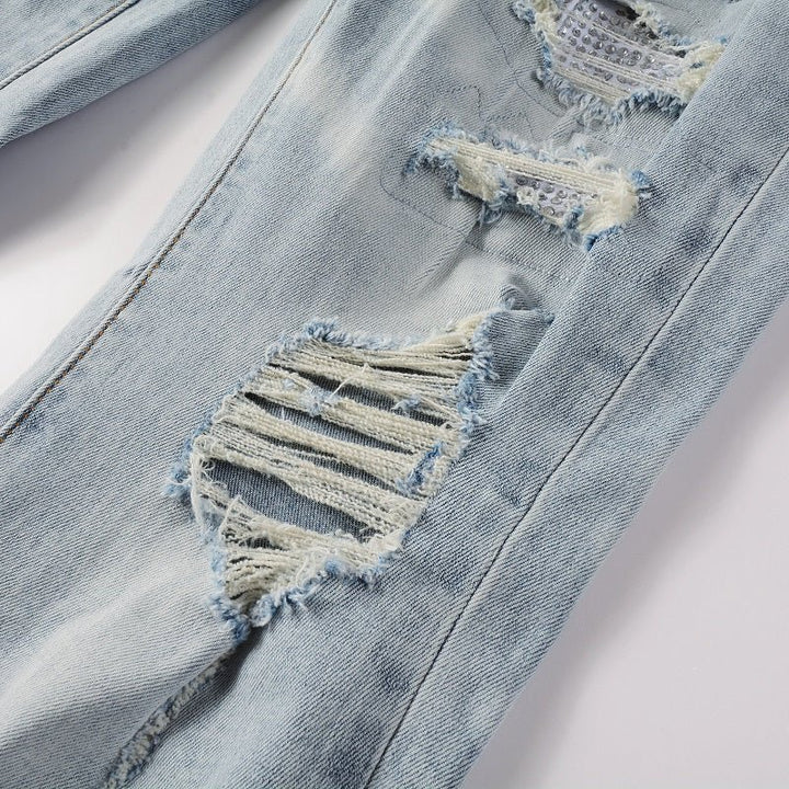 Amiri Hellblaue Patchwork Jeans für Herren – Distressed Luxus Slim Fit Denim