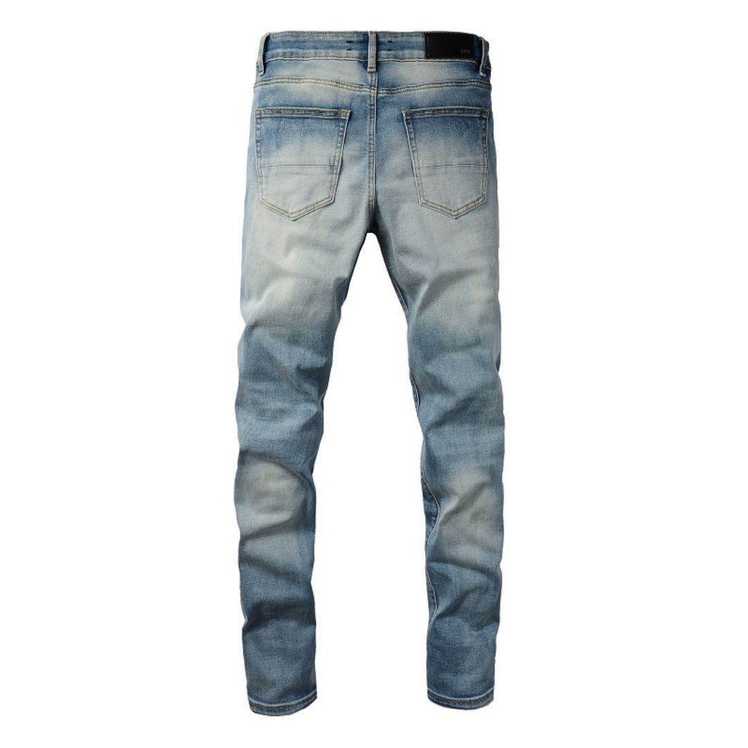 Amiri Rote Diamant-Patch Jeans: Luxuriöse Designer Denim mit Stretch Slim Fit
