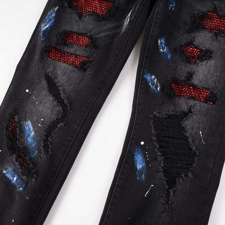 Amiri Paint Diamonds Schwarze Luxus Jeans Herren Denim Streetstyle Hosen