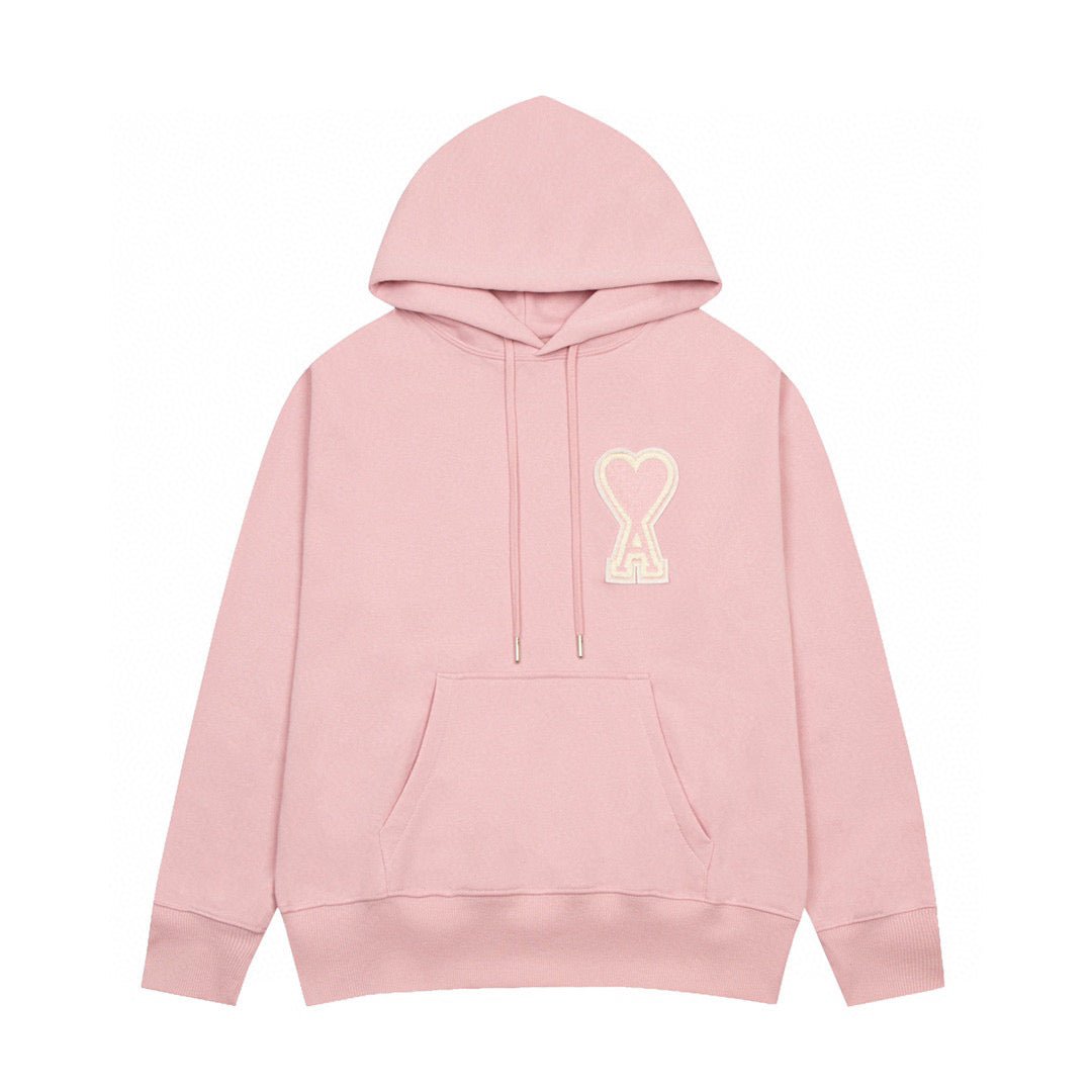 AMI Paris Unisex Herz Logo Hoodie Gemütlich Baumwolle Kapuzenpullover Lässig Streetwear