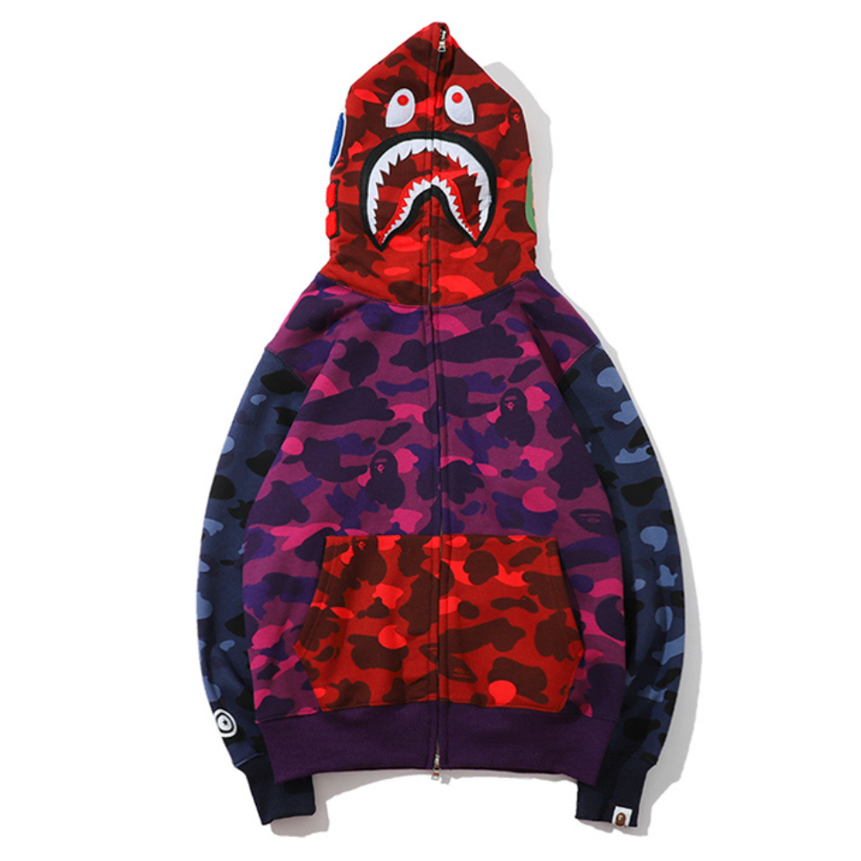 BAPE Shark Camo Hoodie Unisex – Lässiger Streetwear Kapuzenpullover mit Hai-Design