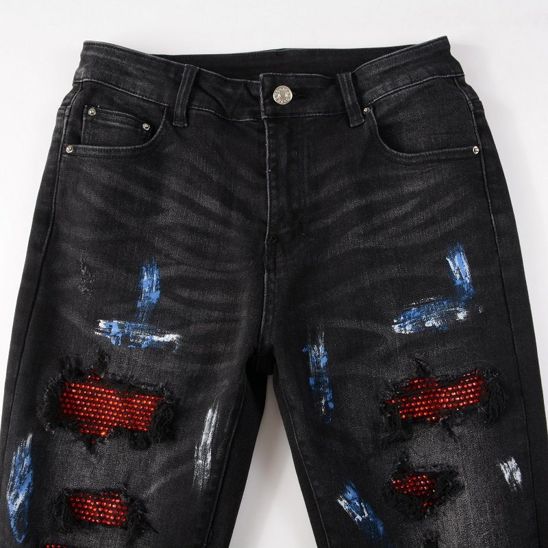 Amiri Paint Diamonds Schwarze Luxus Jeans Herren Denim Streetstyle Hosen