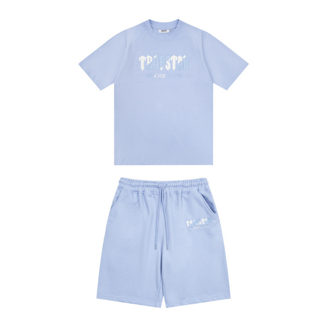 Stylisches Trapstar Decoded Blaues Chenille Shorts Set für Herren