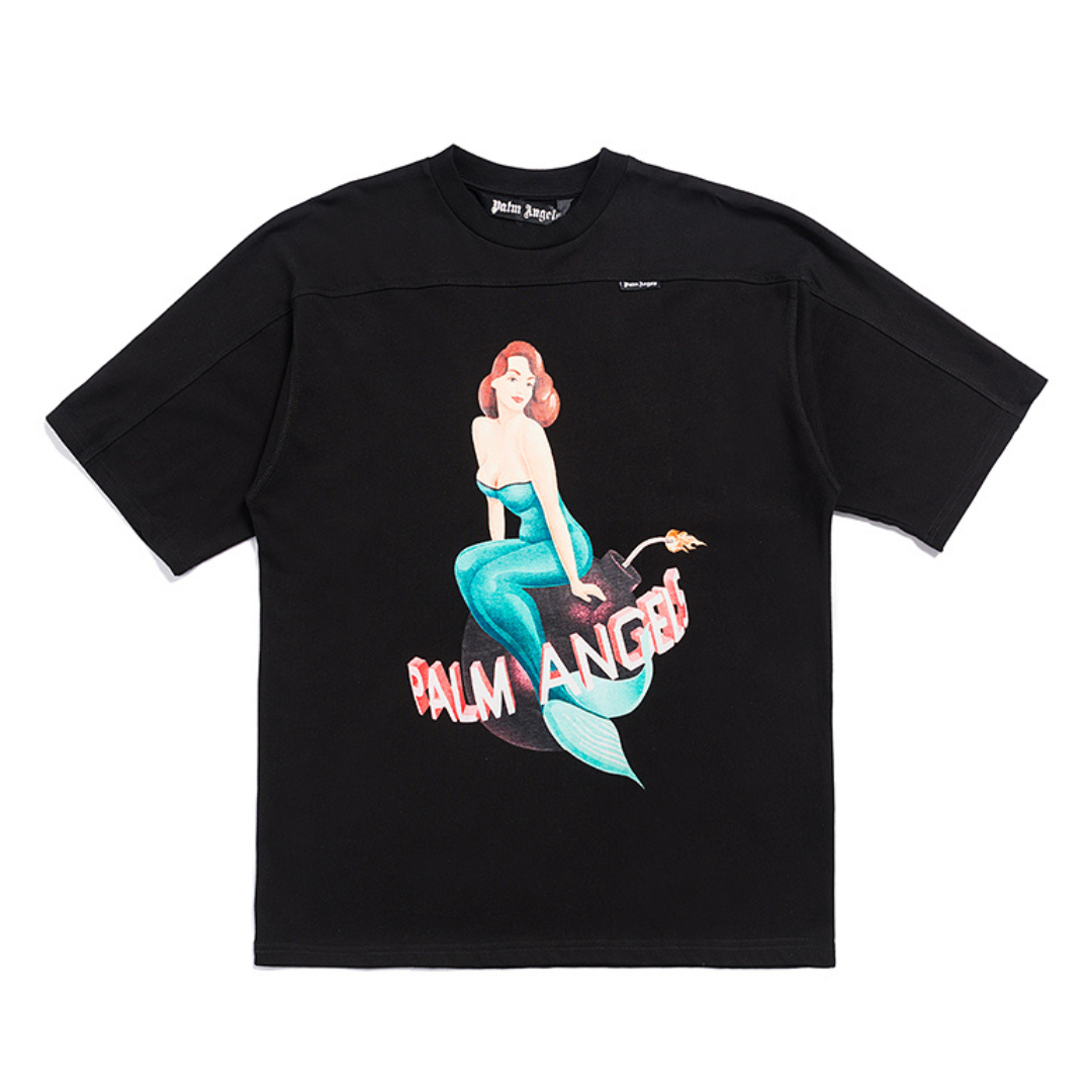 Palm Angels Meerjungfrau T-Shirt: Luxuriöses Baumwoll-T-Shirt mit ikonischem Logo-Print