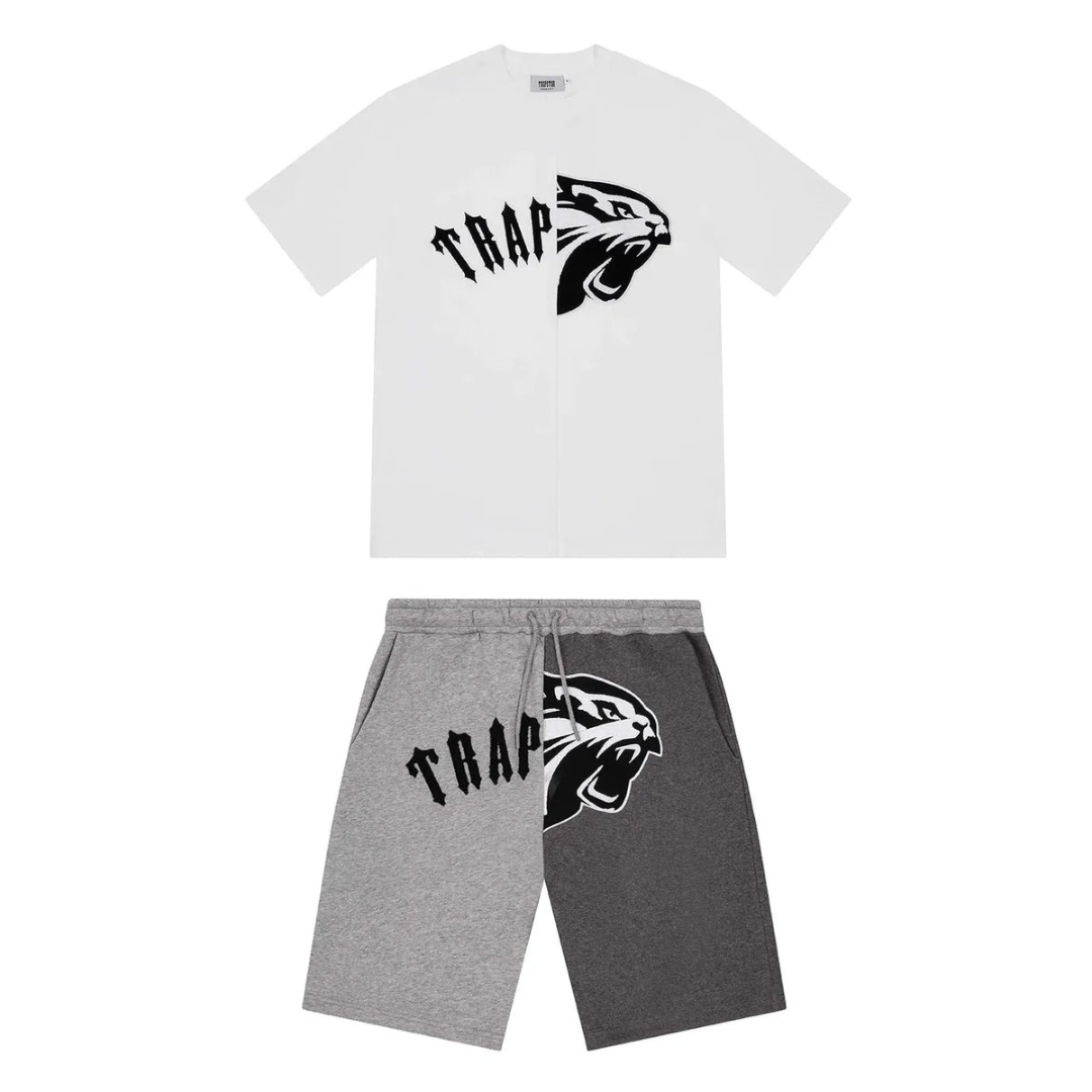 Trapstar Shooters Kurzarm-Set Weiß Grau – Stilvolles Streetwear-Outfit für Herren