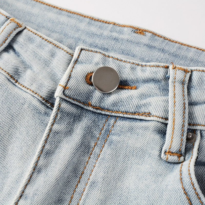 Amiri Hellblaue Patchwork Jeans für Herren – Distressed Luxus Slim Fit Denim