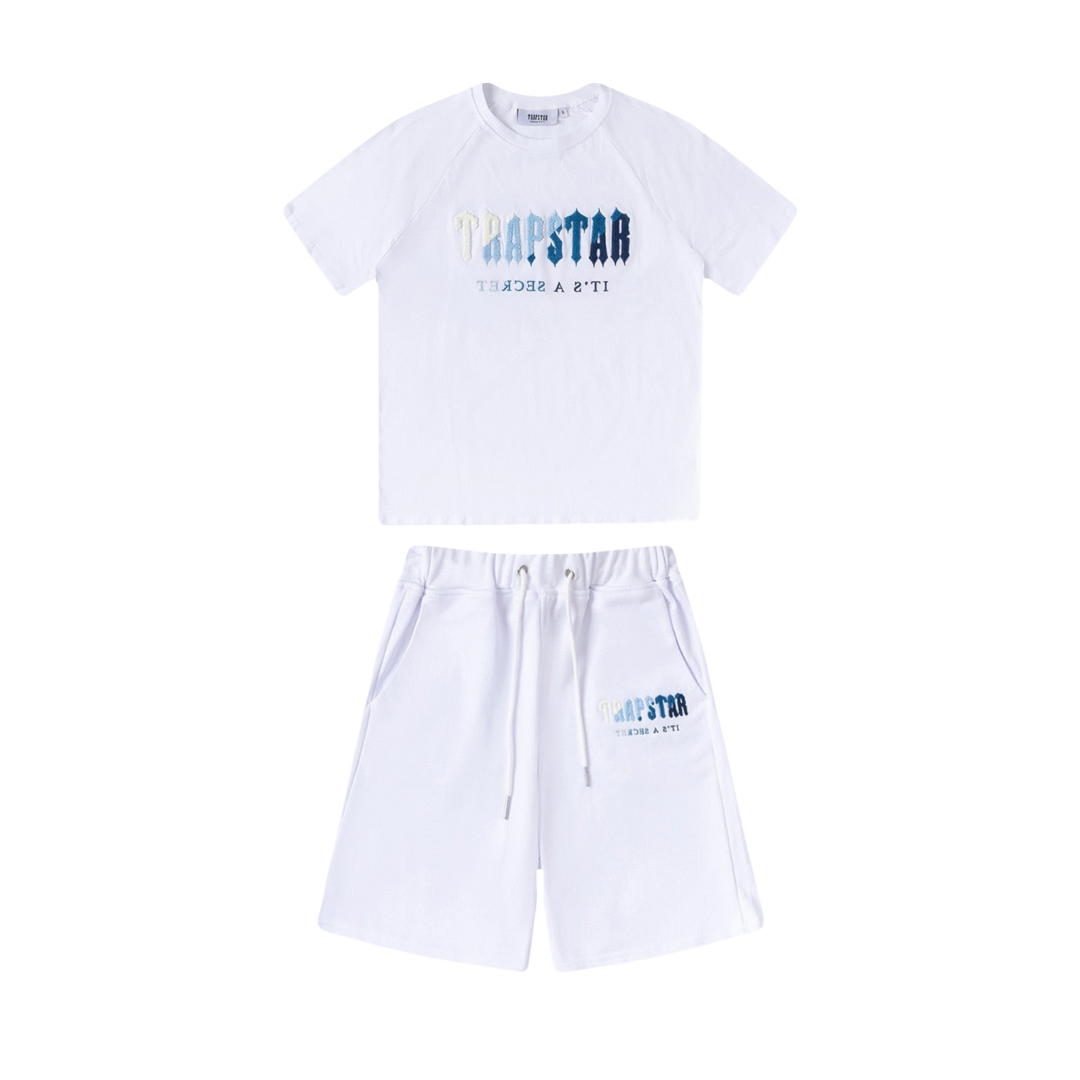 Trapstar Decodiertes Eis-Short-Set: Stilvoller Chenille-Look in Weiß-Blau