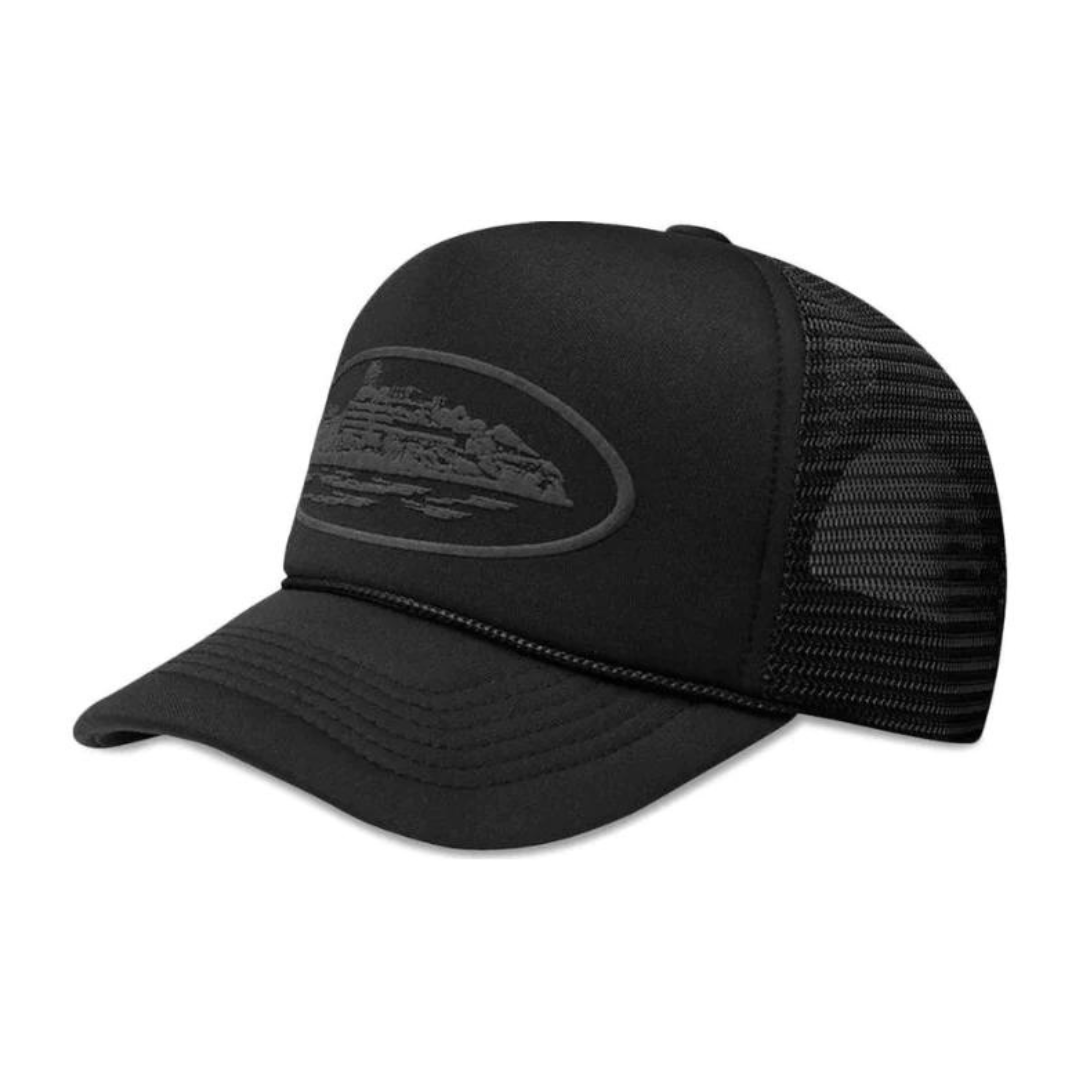 Exklusive Corteiz Alcatraz Trucker Cap Schwarz – Stylische Streetwear Mesh Kappe