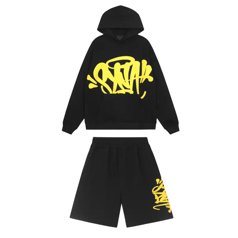 Syna World Exklusives Schwarzes Streetwear Set – Trendiger Hoodie & Shorts Urban Style