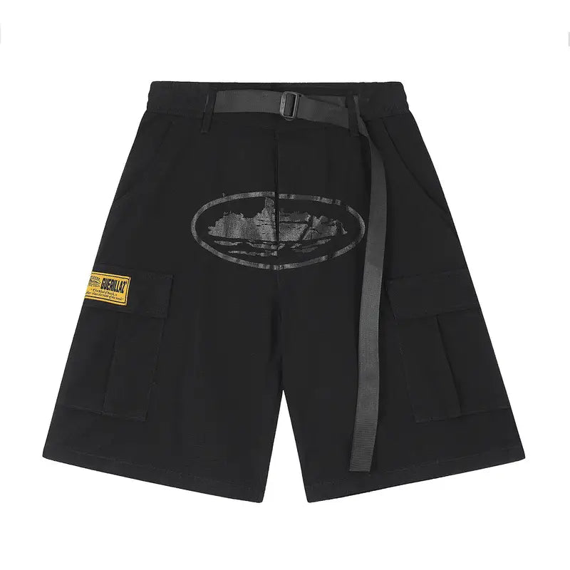 Corteiz Cargo Shorts Schwarz Herren Bequeme Robuste Streetwear Sommer Kurze Hosen