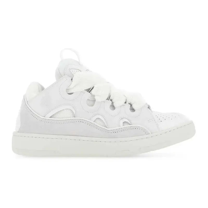 Luxuriöse Lanvin Curb Sneaker Weiß aus Kalbsleder, Nubuk und Mesh