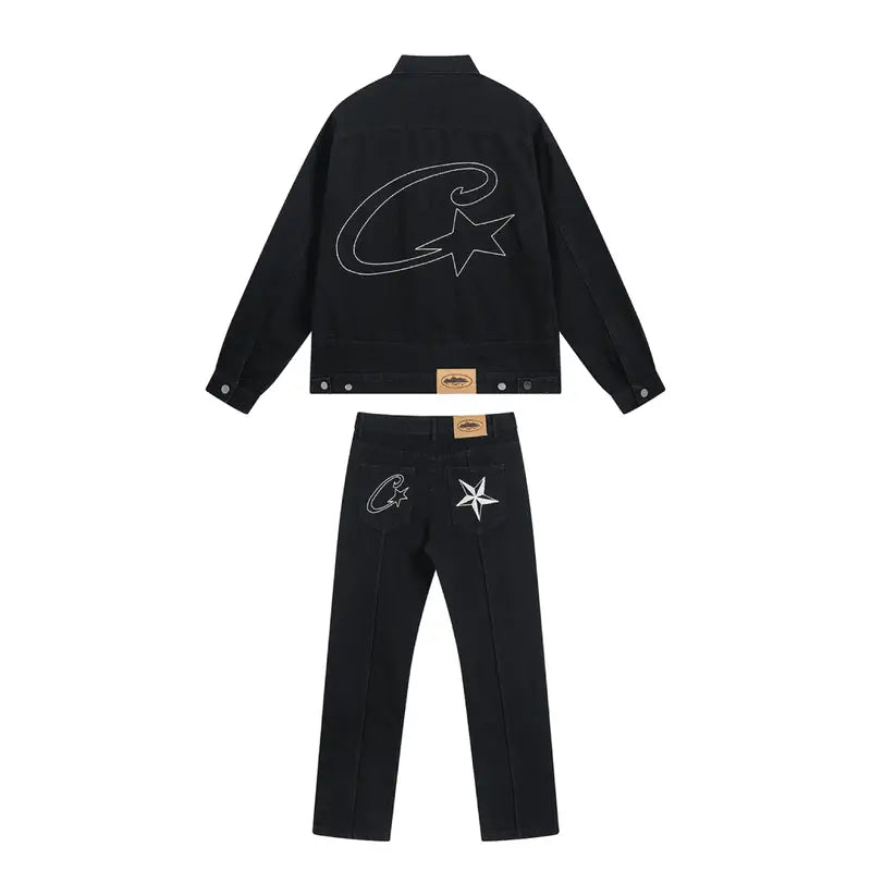 Corteiz Schwarzes Denim Set: Stilvoller Streetwear-Look für Ihn und Sie