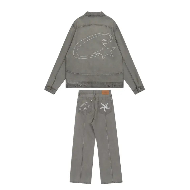 Corteiz Grau Denim Set: Hochwertige Streetwear für Exklusiven Urbanen Style