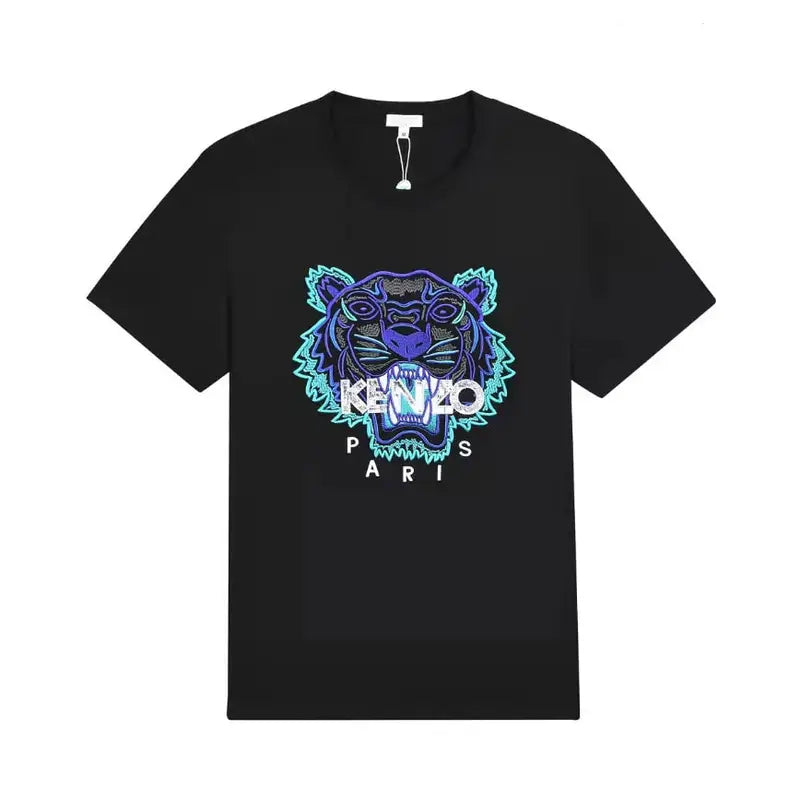 Kenzo Blau Schwarzes Herren Premium Baumwoll T-Shirt mit ikonischem Tigerkopf Design – Kurzarm Mode