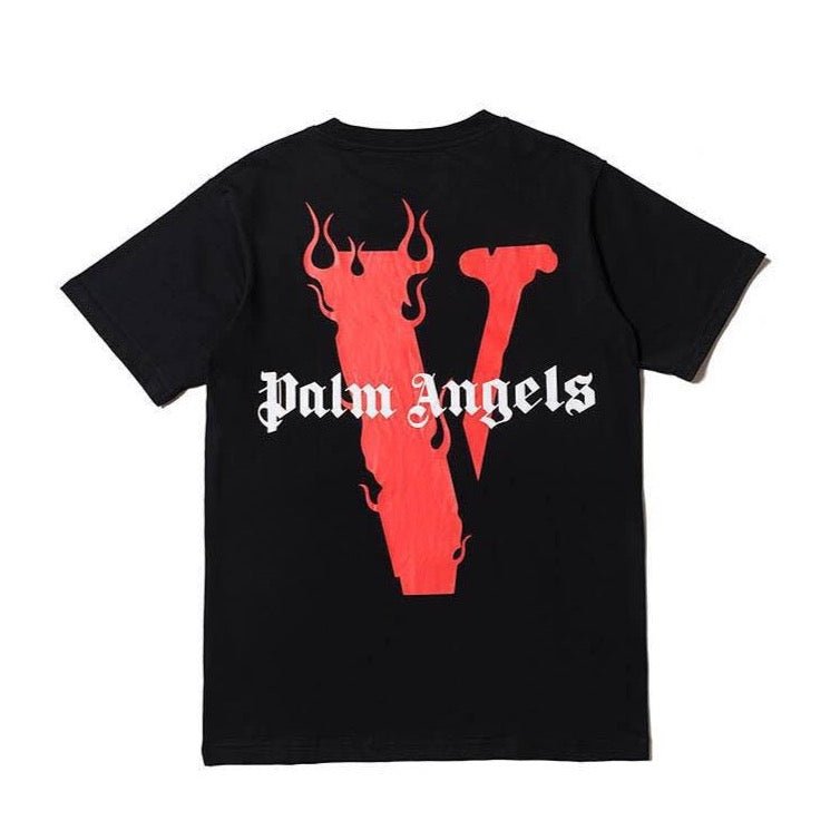 Vlone Palm Angels Designer T-Shirt Schwarz Weiß Baumwolle Unisex Streetwear Mode