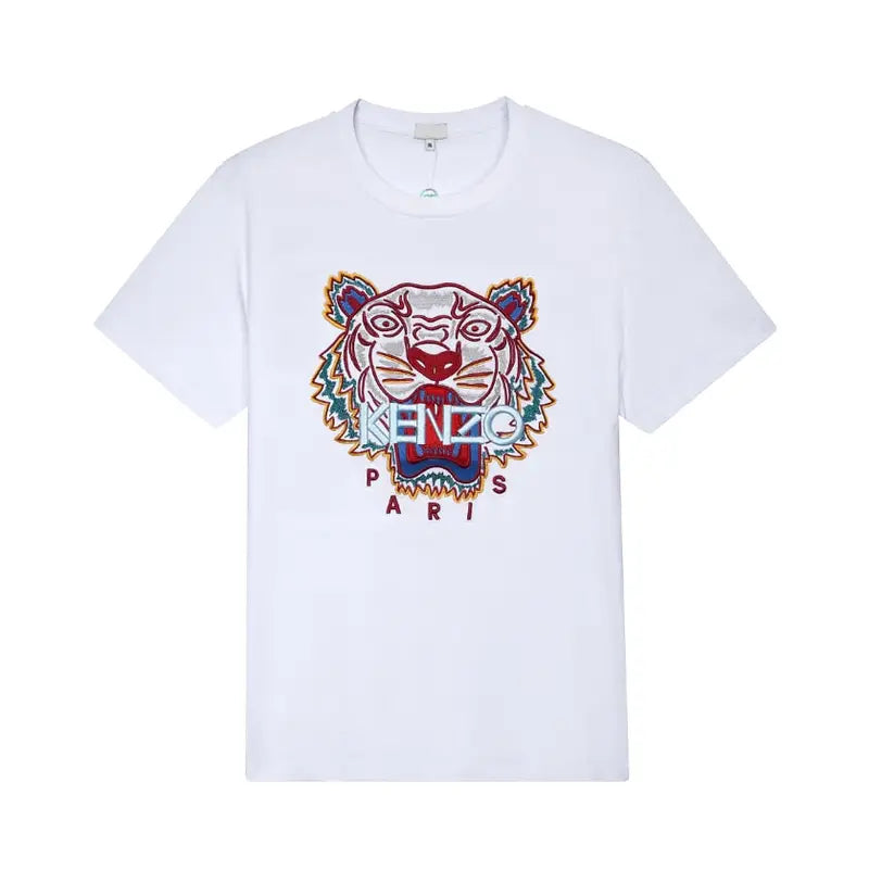 KENZO Weißes T-Shirt mit ikonischem Tigerkopf-Print – Hochwertige Baumwolle