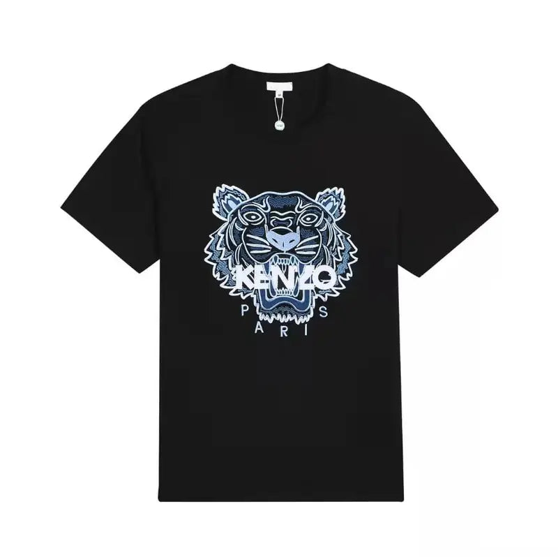 Kenzo Tigerkopf Marken T-Shirt Schwarz Blau Weiß Baumwolle Herren Freizeit