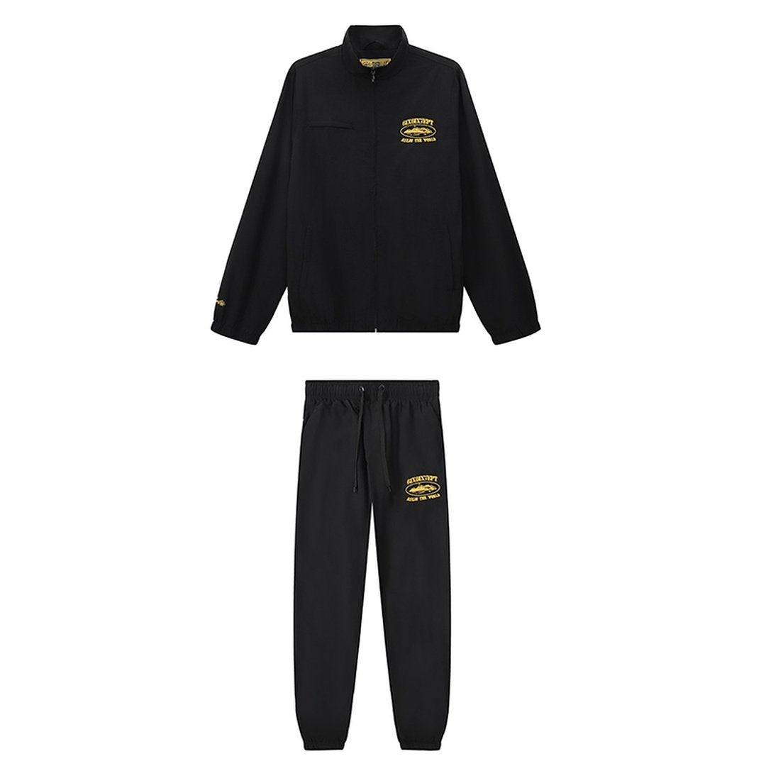 Corteiz Schwarz-Gelber Trainingsanzug Set: Stylischer Streetwear Freizeitanzug für Herren