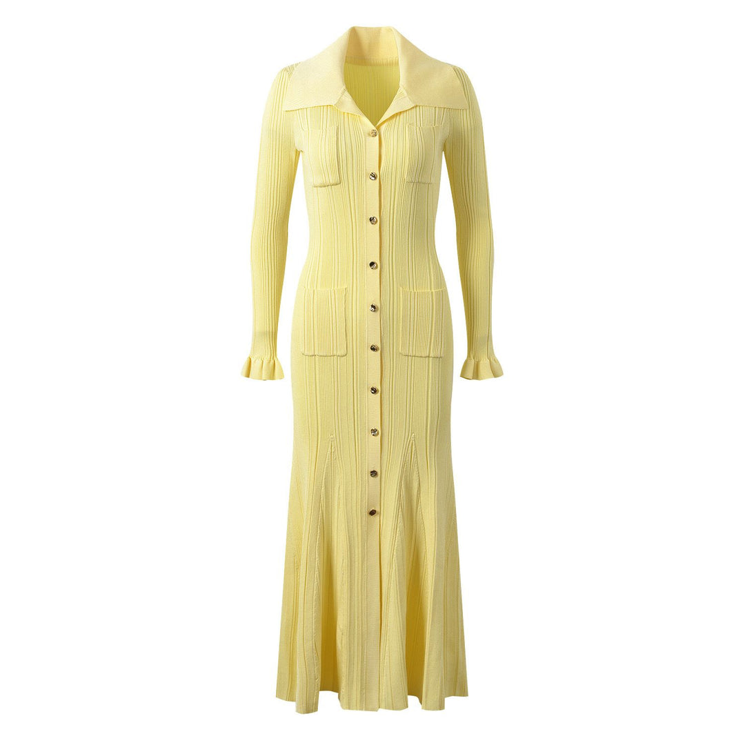 Strick-Midikleid mit Knopfleiste