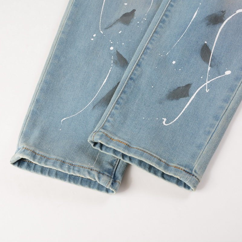 Exklusive Amiri Diamond Blue Jeans Herren, Designer Slim Fit Denim Hose