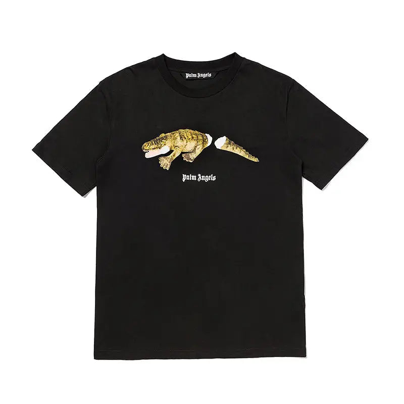 Palm Angels Croco T-Shirt Schwarz Weiß Baumwolle Kurzarm Luxus Streetwear Herren