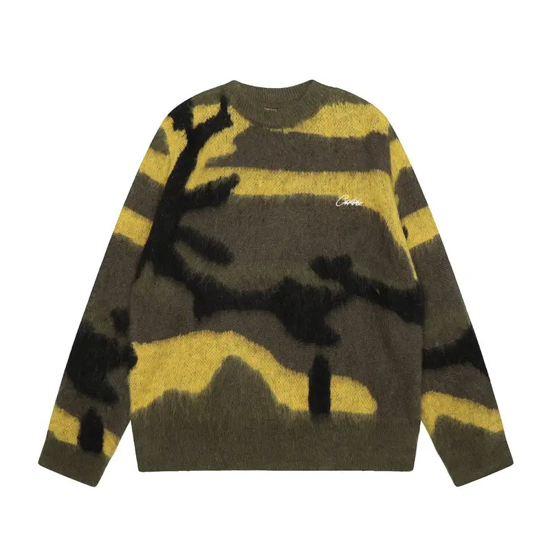 Corteiz Olivgrüner Camo Streetwear Pullover – Hochwertiger Bequemer Design Sweater
