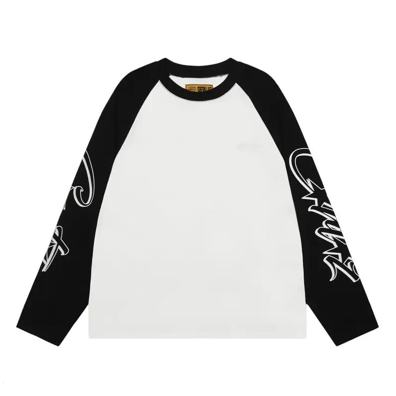 Corteiz Weiß-Schwarz Raglan Langarmshirt – Exklusives Streetwear Unisex Tee Komfortabel