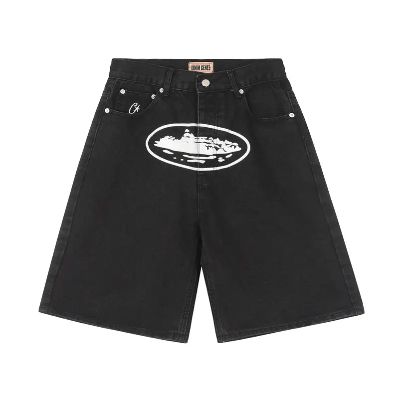 Corteiz Logo Schwarze Denim Shorts – Stylische Streetwear Freizeit Hose
